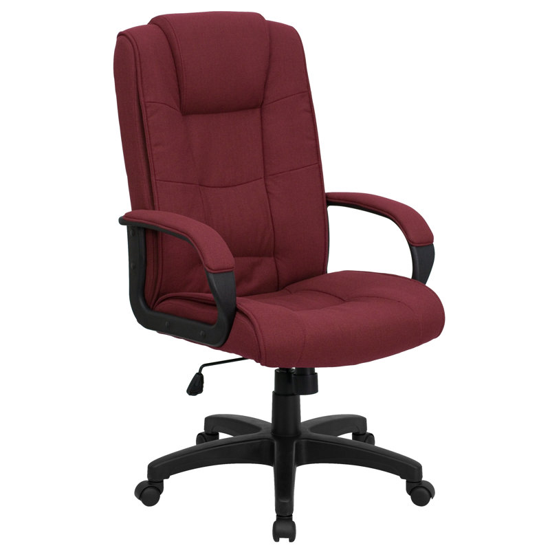  Fauteuil de direction pivotant rembourré à dossier haut et multi-lignes avec accoudoirs, Tissu bourgogne