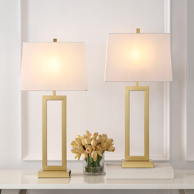 Samarah 28.5" Metal Table Lamp Set with USB, Type-C Ports and Built-in Outlet, Gold