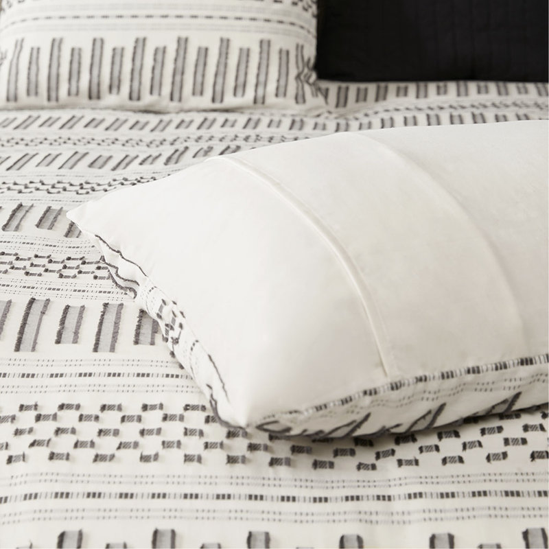 Mini ensemble d'édredon en jacquard de coton ivoire / gris anthracite, Ivoire/gris anthracite