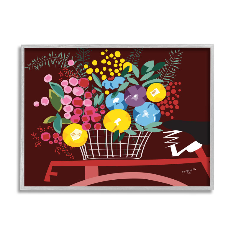 Panier de fleurs moderne encadré sur bois, Estampe numérique Farmhouse, H 24 po x l 30 po x P 1,5 po