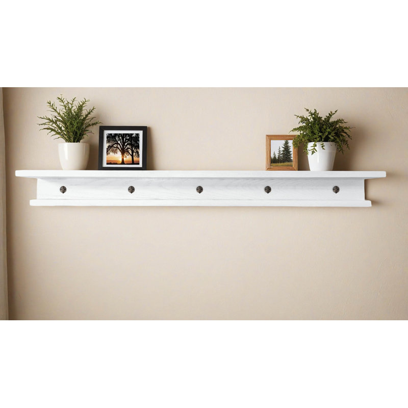 Rayne 3 Piece Oak Shelves With Hooks, 4.75" H x 60" W x 4" D