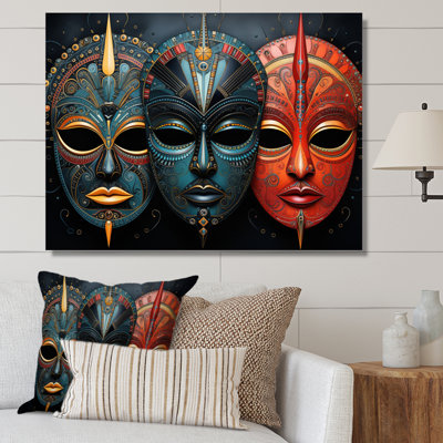Red African Masks III - African art canvas print, African wall art