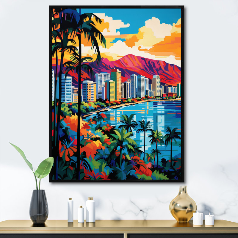 «Yendy City Honolulu Popart II», reproduction sur toile, H 32 po x l 24 po x P 1 po, Cadre flottant noir