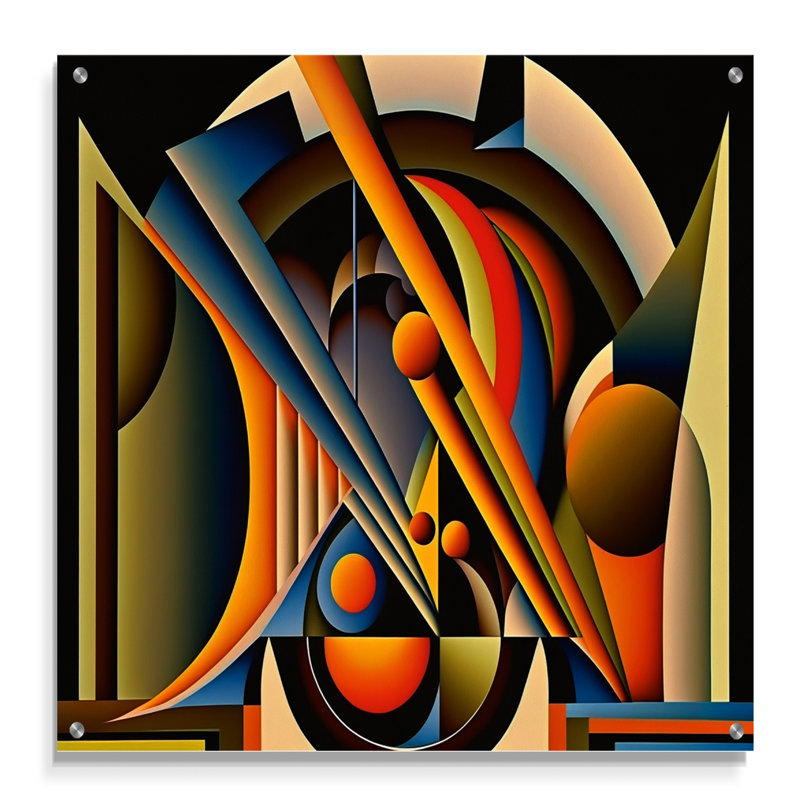 Circular Retro Dynamics I - Abstrait géométrique mural en acrylique, H 16 po x l 16 po