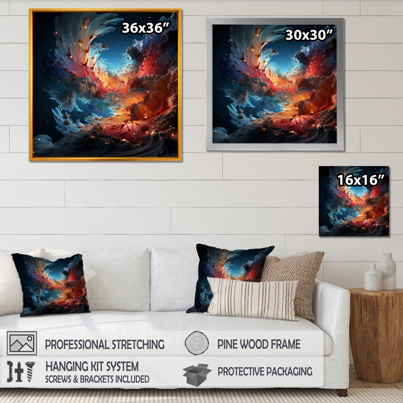 «Expressionist Space Shuttle Burst - Rocketship», reproduction d'art, Cadre simple noir, H 16 po x l 16 po x P 1 po