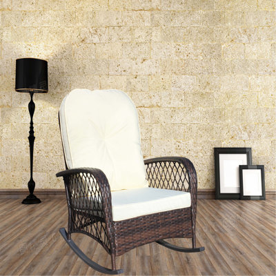 Chaise berçante d'extérieur en osier avec assise large, coussin épais et moelleux, chaise berçante en rotin avec structure en acier, capacité de poids élevée pour le patio, le jardin et la cour