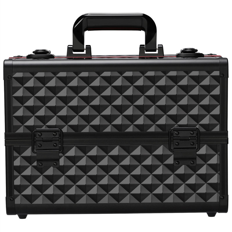 Professional Cosmetic Case Lockable Makeup Box Beauty Travel Case, Red/Black