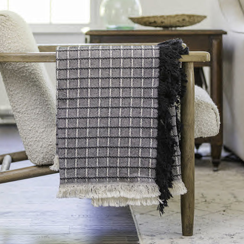 Jeté tissé 46 x 67, À damier noir