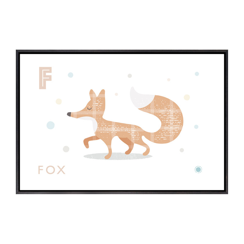 Renard - impression d'art graphique, Pas de tapis, Toile avec cadre noir patiné, H 18 po x l 26 po x P 1,5 po
