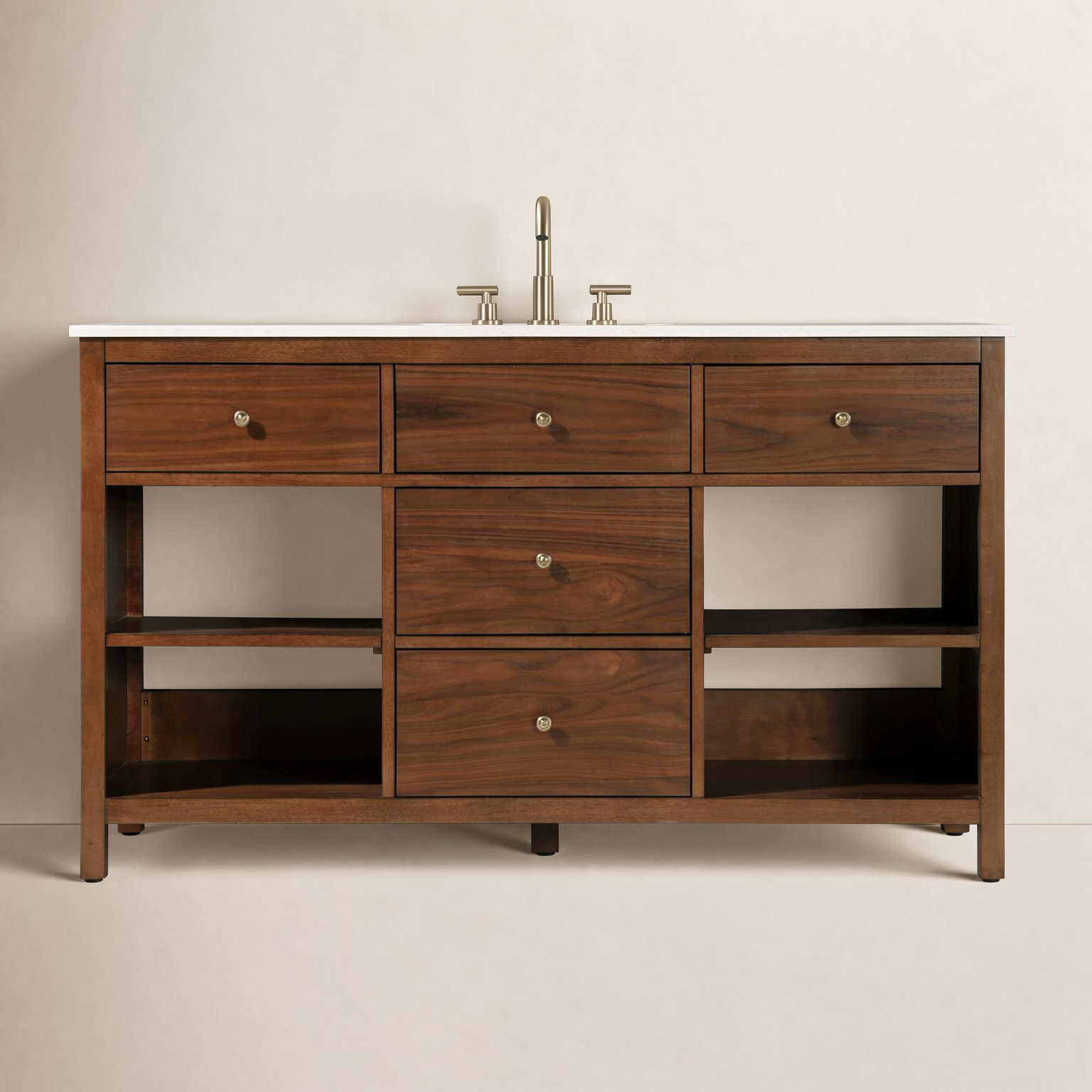 Single Bathroom Vanity, Brandy Walnut/Gold, 60"
