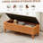 50.8-Inch Multi-Functional Storage Ottoman Bench-Solid Rubberwood Bed End Bench With Linen Seat, Storage Bench For Bedroom, Entryway Shoe Organizer For Bedroom, Living Room, Entryway, Closet, Natural-1008452496
