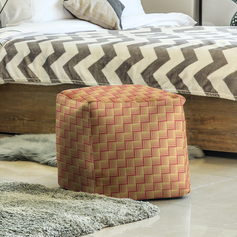 Repose-pieds cubique à rayures classic basketweave, Rouge / Jaune
