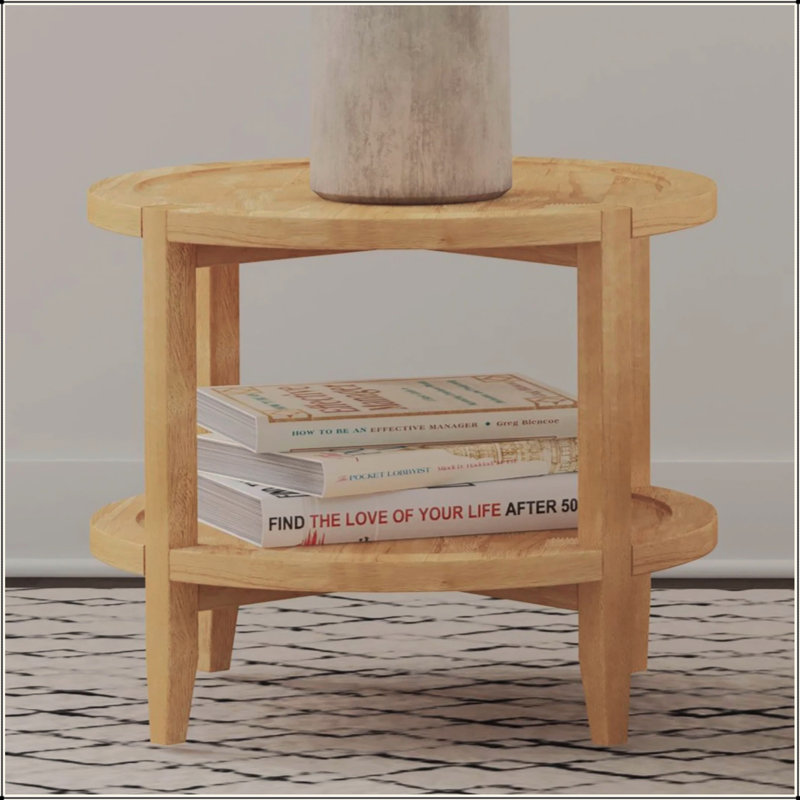 Table de bout ronde en bois avec tablette inférieure