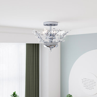 Grinstead 4 - Light 16.1'' Chandelier Style Tiered Semi Flush Mount with Crystal Accents