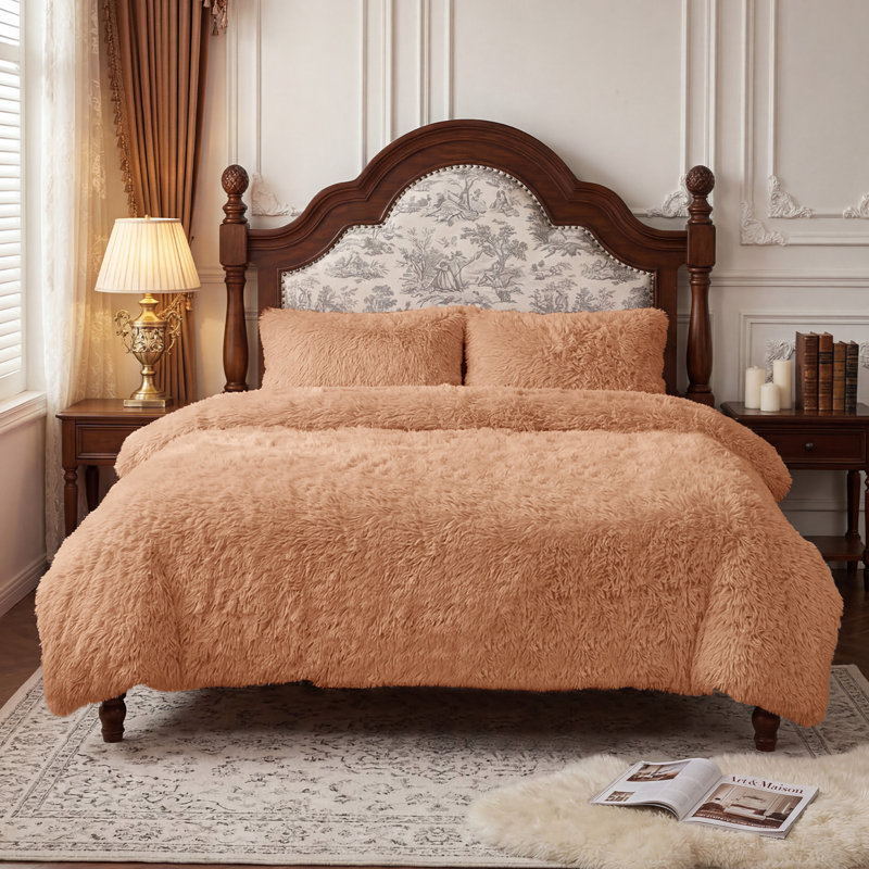 Polyester Solid Colour Duvet Cover Set, Camel, Double Duvet Cover + 2 Standard Pillowcases