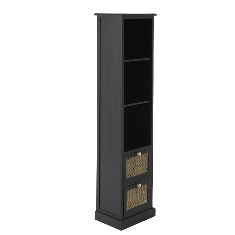 Armoire Anayi en bois à 3 tablettes et 2 tiroirs avec façade en rotin