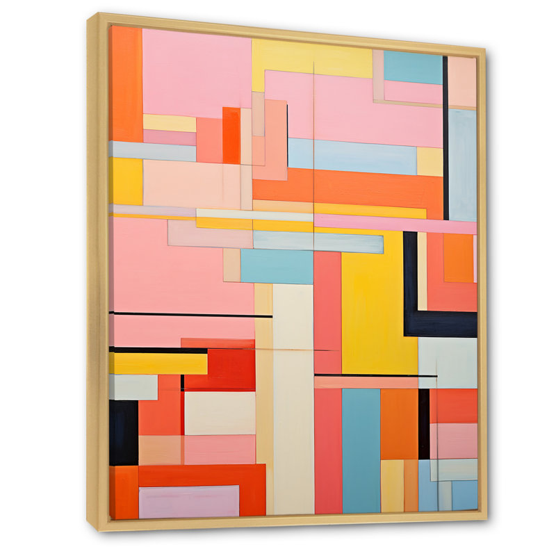De Stijl, géométrique pastel harmonie II - art mural abstrait sur toile, Cadre flottant naturel, H 32 po x l 16 po x P 1 po