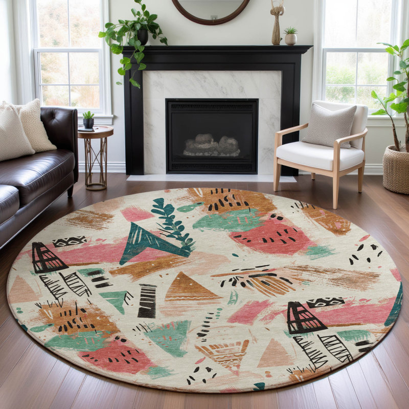 Premium Machine Washable Harjo AMF1573 Modern Rug, Round 8'