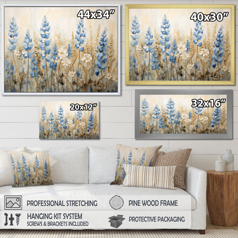 "Blue Bonnets Field Tranquility III", reproduction d'art sur toile, Naturel, H 34 po x l 44 po x P 1,5 po