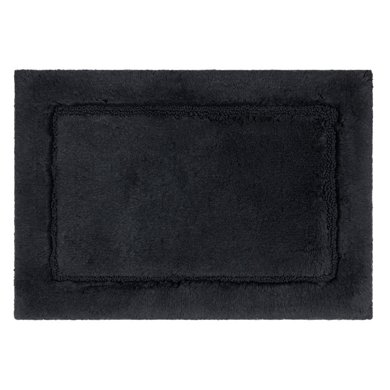 Kalb Solid Cotton Non Slip Machine Washable Bath Rug, Charcoal, 17" W x 24" L