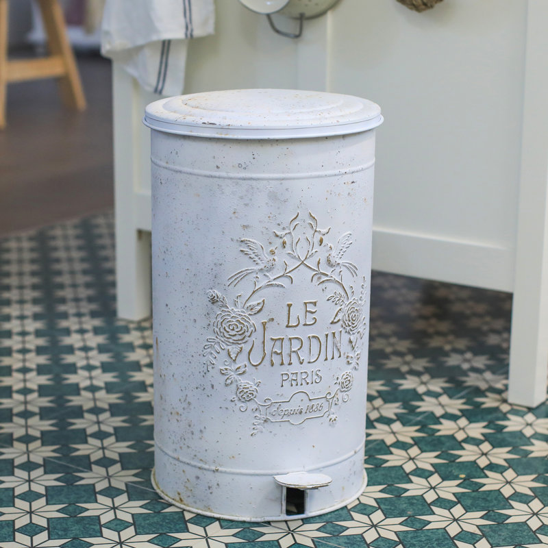 Vintage Pedal Bin Rubbish Bin Waste Basket Dustbin,Round Bathroom Waste Bin for Bathroom - 17L, Grey