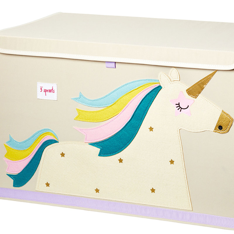 White Unicorn Collapsible Toy Chest with Handles