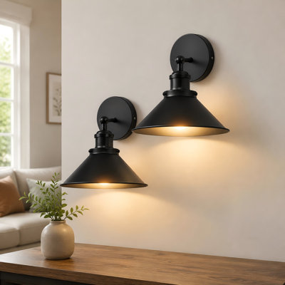 Set of 2 Black Vintage Battery Wall Sconces with Remote-Controlled Dimming, Indoor Farmhouse Lights for Living Room, Bedroom, Gallery and Kitchen