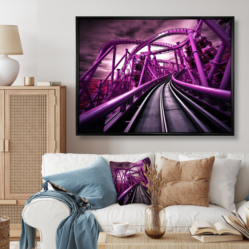 Rollercoaster Looping Dreams II - Architecture Wall Art Living Room, Cadre flottant noir, H 24 po x l 32 po x P 1 po