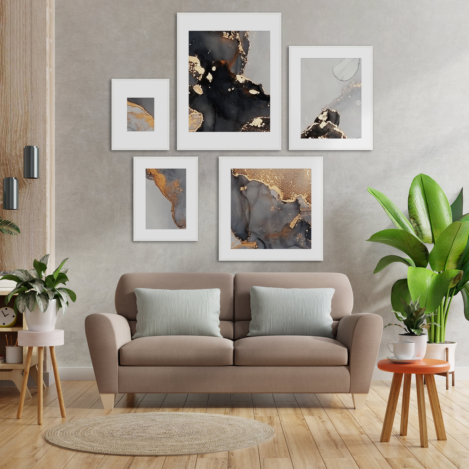 Capullo Wood Picture Frame - Set of 5 with Mat, White
