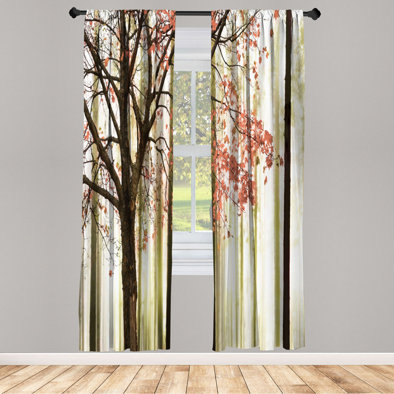 Microfiber Floral Semi-Sheer Rod Pocket Curtain Panels, 28" W x 63" L, Orange/Yellow