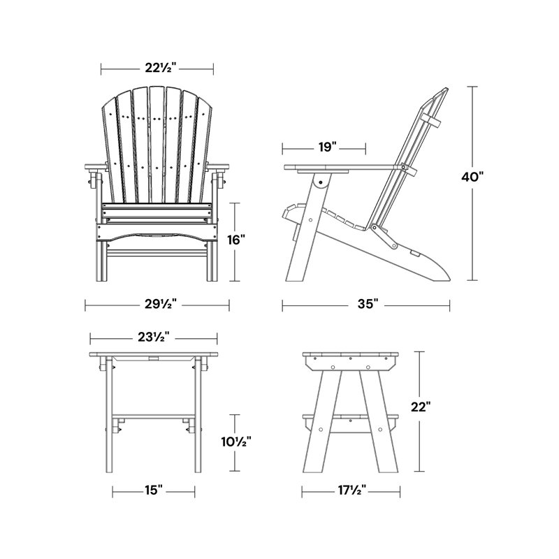Heritage 3-Piece Folding Adirondack Set with Side Table, Patriot Blue/White