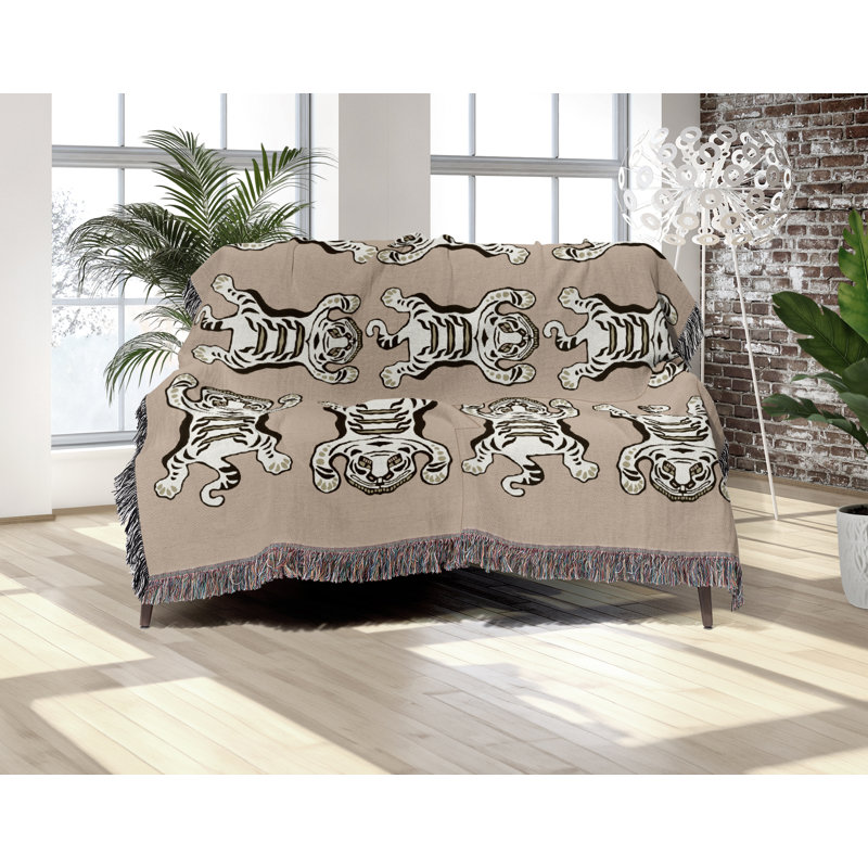 Jeté en mélange de coton Usha, L 70 po x l 50 po, Orange doux / blanc cassé