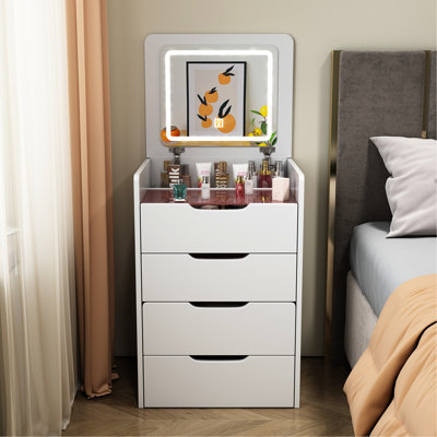 Bureau de coiffeuse compact avec miroir rabattable et tiroirs, miroir de table moderne et élégant, bureau en verre, pièce pratique