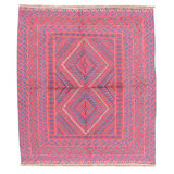 Hand Knotted Wool Area Rug in Red And Navy