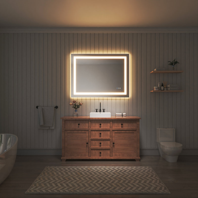 Miroir de salle de bain sans cadre à lumière DEL antibuée avec rétroéclairage et sans cadre, 36 po x 48 po