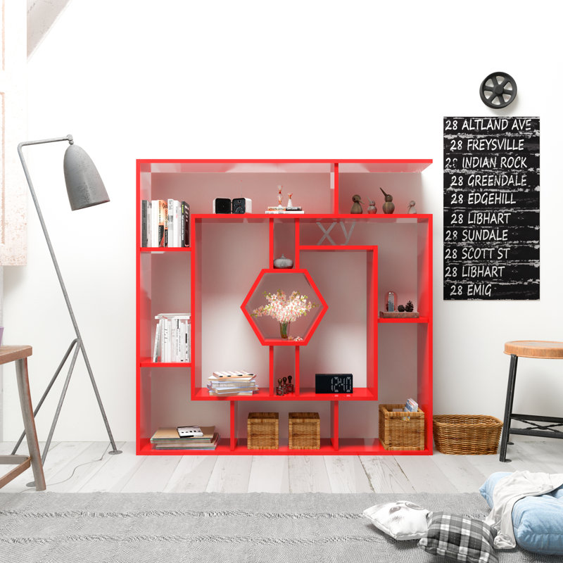 134cm H x 134cm W Geometric Bookcase, Red