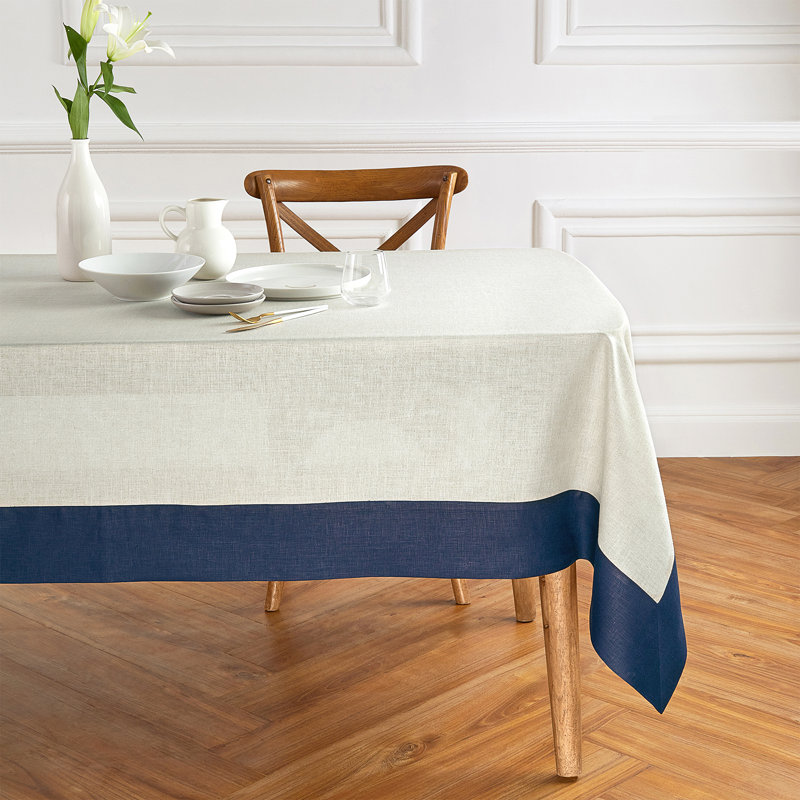Contempo - 100% Pure Linen Tablecloth, 120" x 60", Navy/Natural