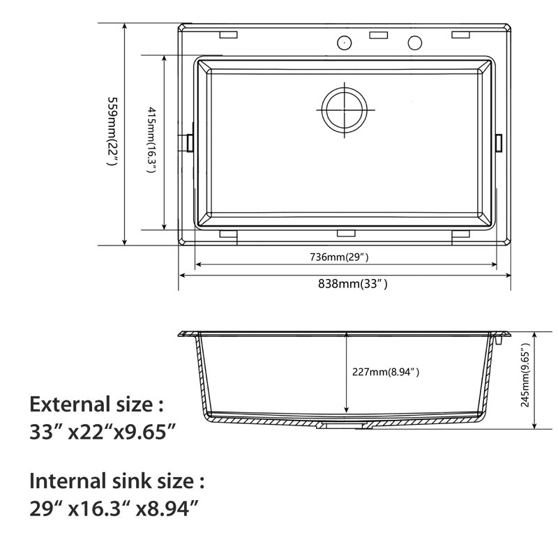 33'' L Single Bowl Quartz Kitchen Sink