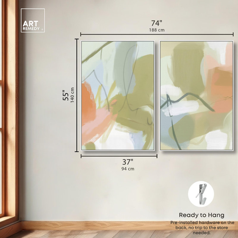 Misted Tones Diptych Canvas Print Blue Wall Art Set by Art Remedy, Black Frame, 10 x 15, H 55 po x l 37 po, Cadre blanc