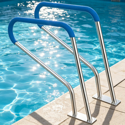 (Set of 2)Stainless Steel Pool Handrail with Blue Non-Slip Grip