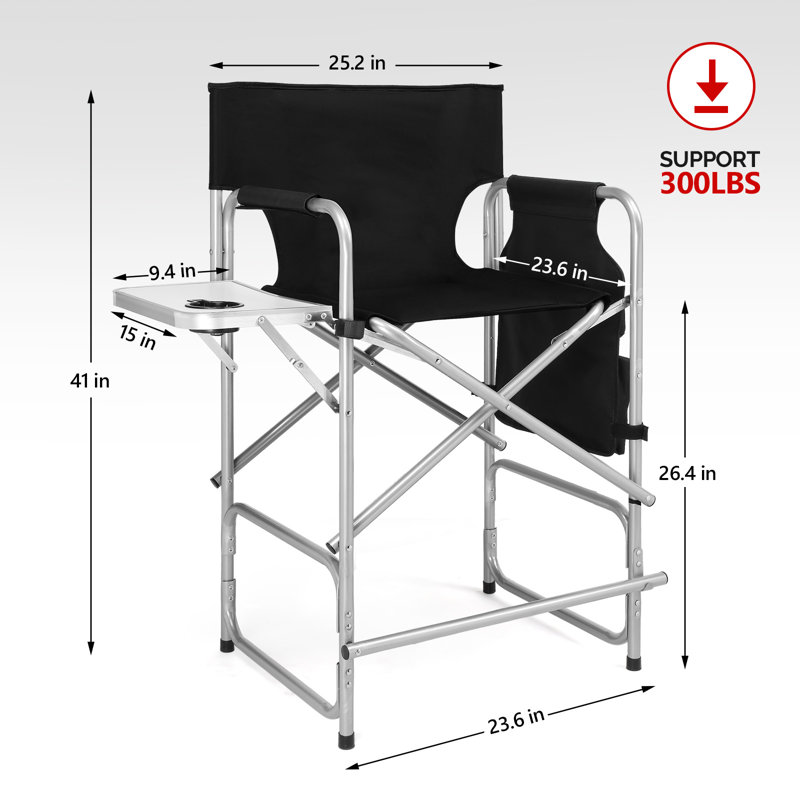 26" Tall Iron Frame Folding Directors Chair With Side Table