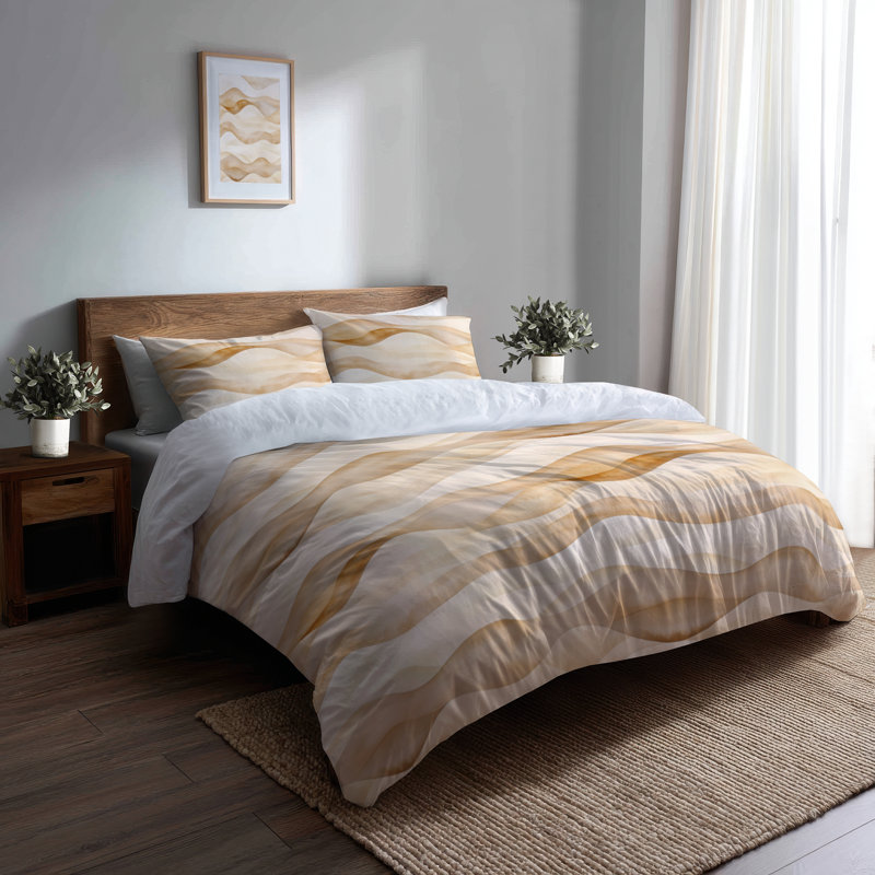 Ensemble de literie à rayures 3 pièces - Ensemble de housse de couette et de coussin Coastal Beige Sahara Sand Dune Lines