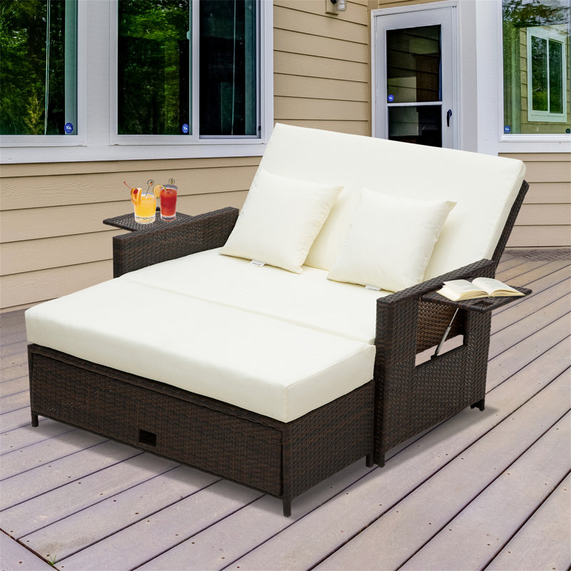Aymelia 72cm Long Reclining Double Chaise with Cushions, Cream/White, Brown