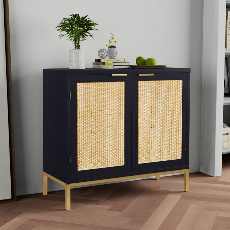 Armoire d'appoint 2 portes, rangement en rotin pour le salon de la chambre à coucher