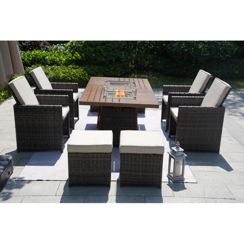 8 - Person Wicker Patio Dining Set with Rectangular Table , Cushions Included