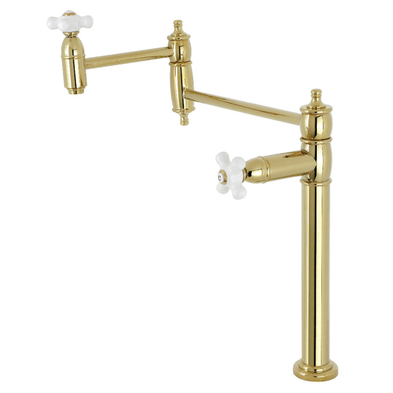 Kingston Brass Restoration Two-Handle 1-Hole Deck Mount Pot Filler Faucet, Polished Brass/White