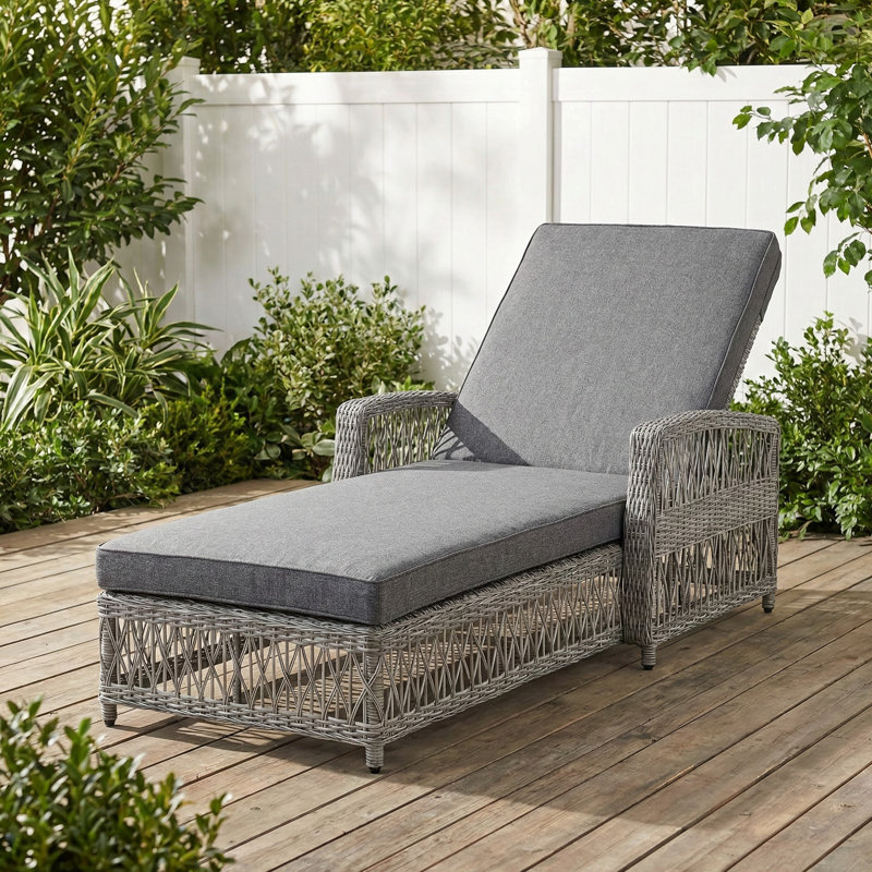 Chaise longue inclinable réglable pour l'extérieur - Chaise longue de piscine en osier toutes saisons avec coussins amovibles