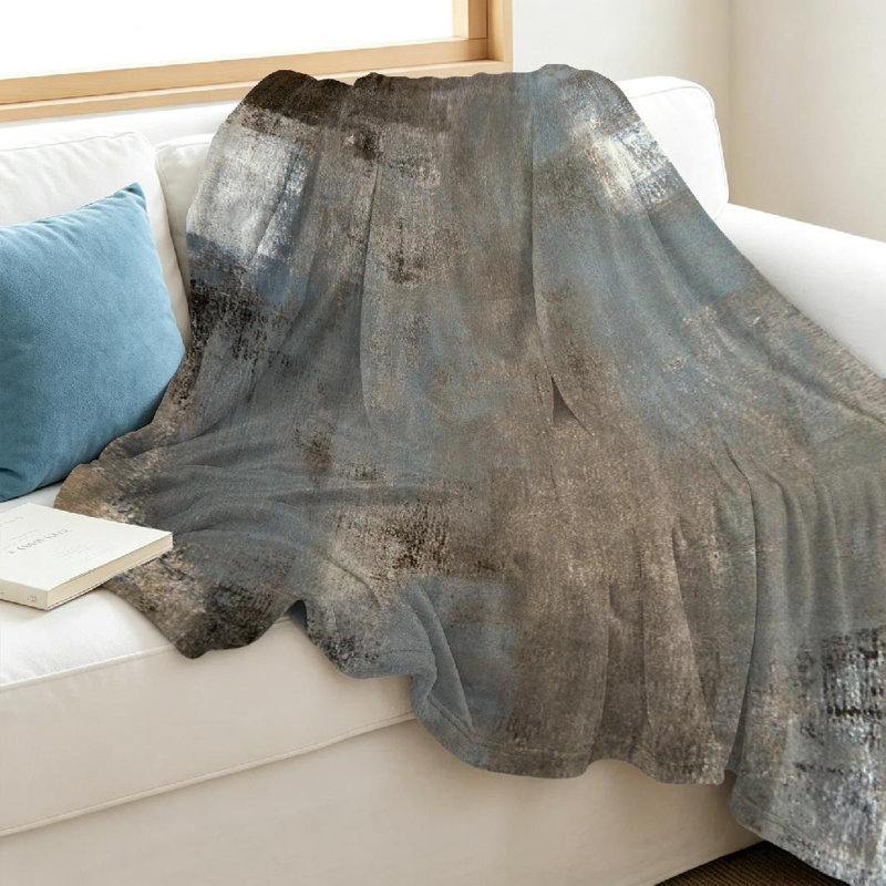 Jeté en flanelle transparente molletonnée, impression abstraite beige sur fond gris, Jeté 40 po x 50 po