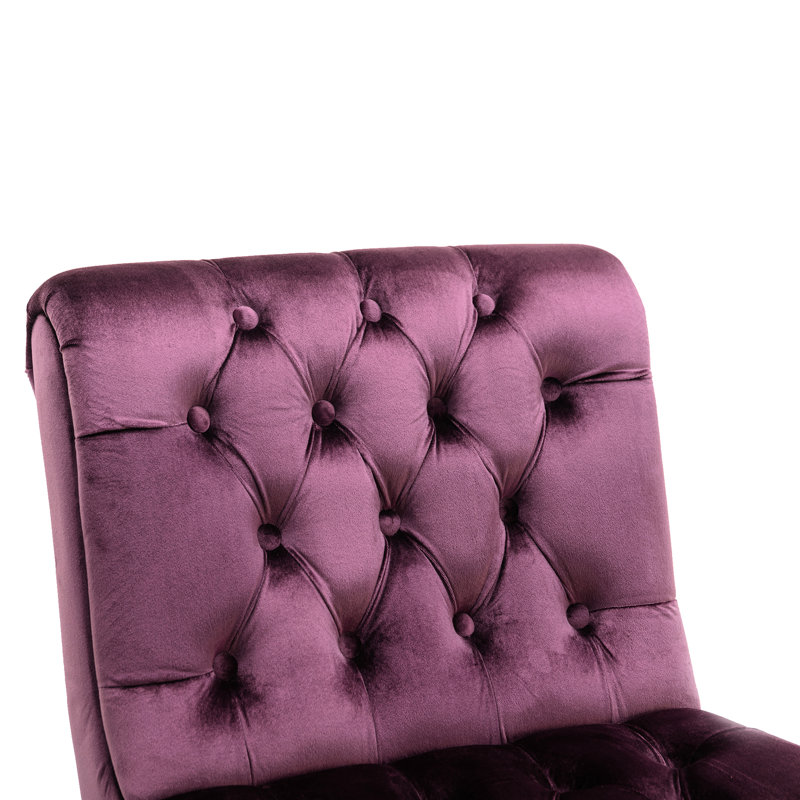 Modern Purple Velvet Chair With Piped Edge And Buttoned Cushion For Living Room Dressing - Elegant Design Upholstered Armless Foam Filled Tapered Rubber Wood Legs Office Easy To Install