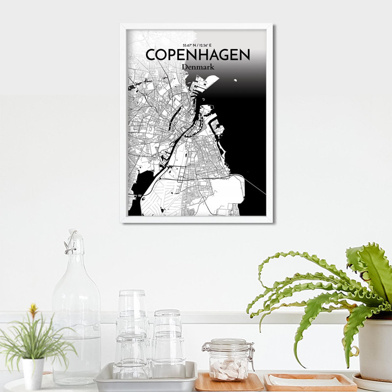 Copenhagen City Map In Ink - No Frame Print, 24cm H x 18cm W x 0.05cm D